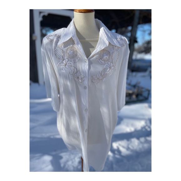 Vintage Cottagecore Blouse Short Sleeve Embroidery Sz 1X - Picture 6 of 12